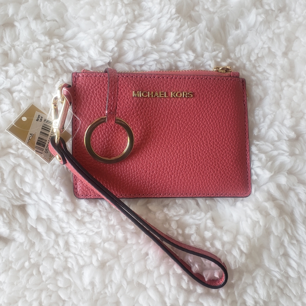 NWT Discontinued Color Michael Kors Jet Set Coin Purse With Strap in Lt Bry SBTR